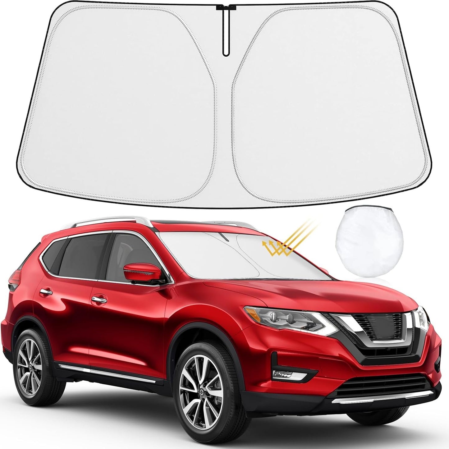 Car Windshield Sun Shade- Motomate Durable Reflective Material, Block Heat and Sun, Foldable Car Sun Shade, Car Interior Accessories,Car Shade Front Windshield to Block Harmful UV Rays, with a Pouch