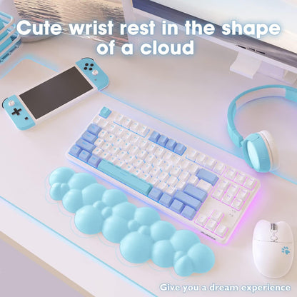 MANBASNAKE Cloud Mouse Pad Wrist Support Keyboard Wrist Rest Set with Ergonomic Memory Foam,Non-Slip Base,Cloud Coasters for Home,Office,Laptop,Desktop Computer,Easy Typing Pain Relief-Blue 003