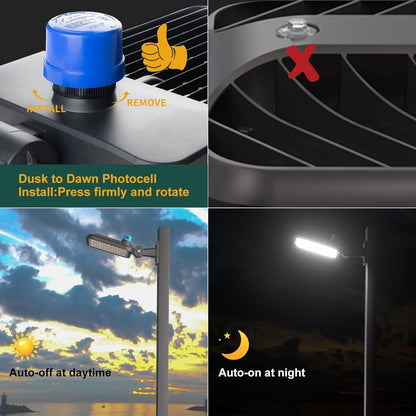 4Pack 240W LED Parking Lot Light 36000lm(150LM/W) Arm Mount LED Pole Light IP65 Waterproof 5000K ETL Listed Commercial Area Lighting with Smart Photocell 6KV SPD-7 Yrs Warranty