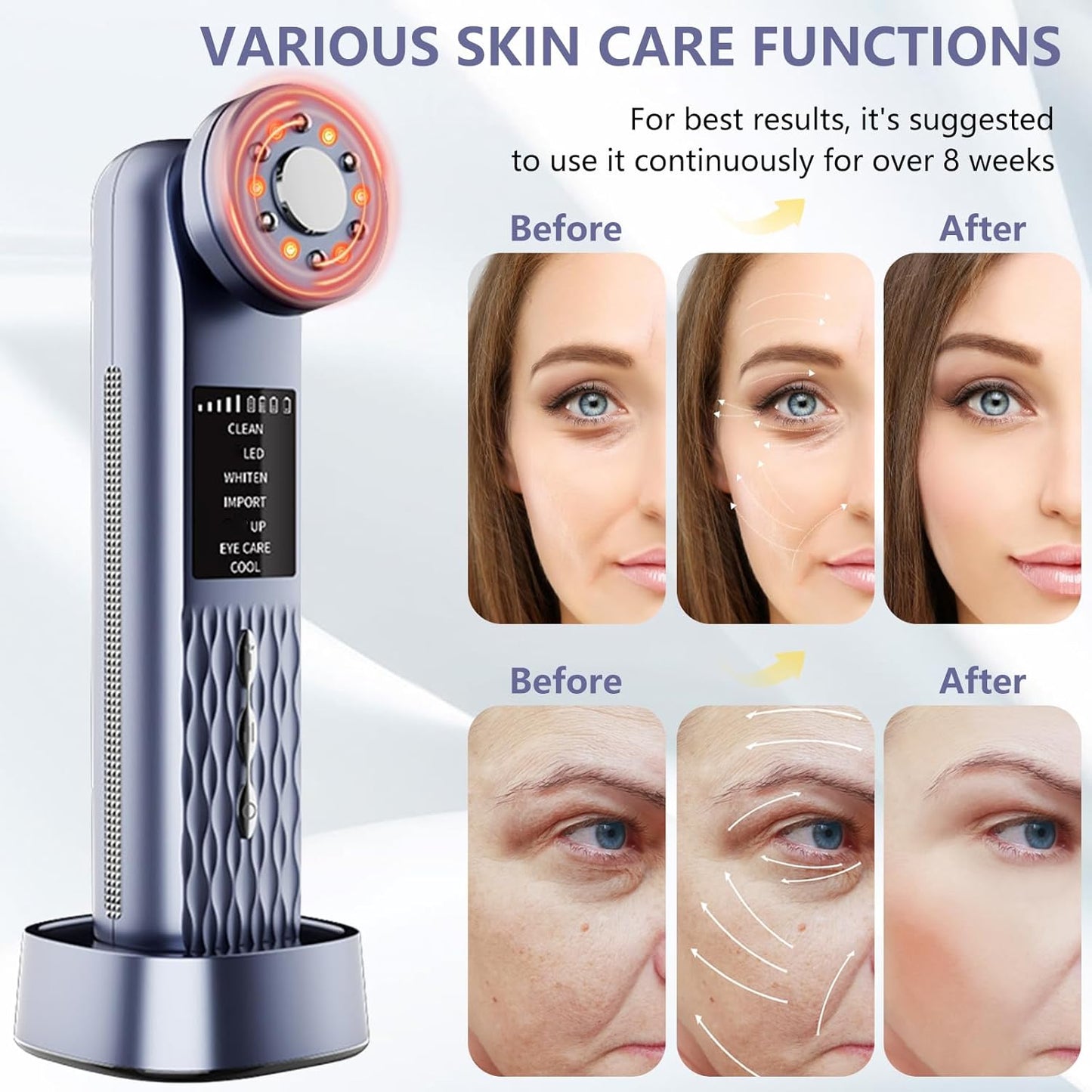 MASIKE Face Massager, 7 in 1 Portable Electric Facial Massager, Beauty Device with Red Light Therapy, Home Skin Care Tool