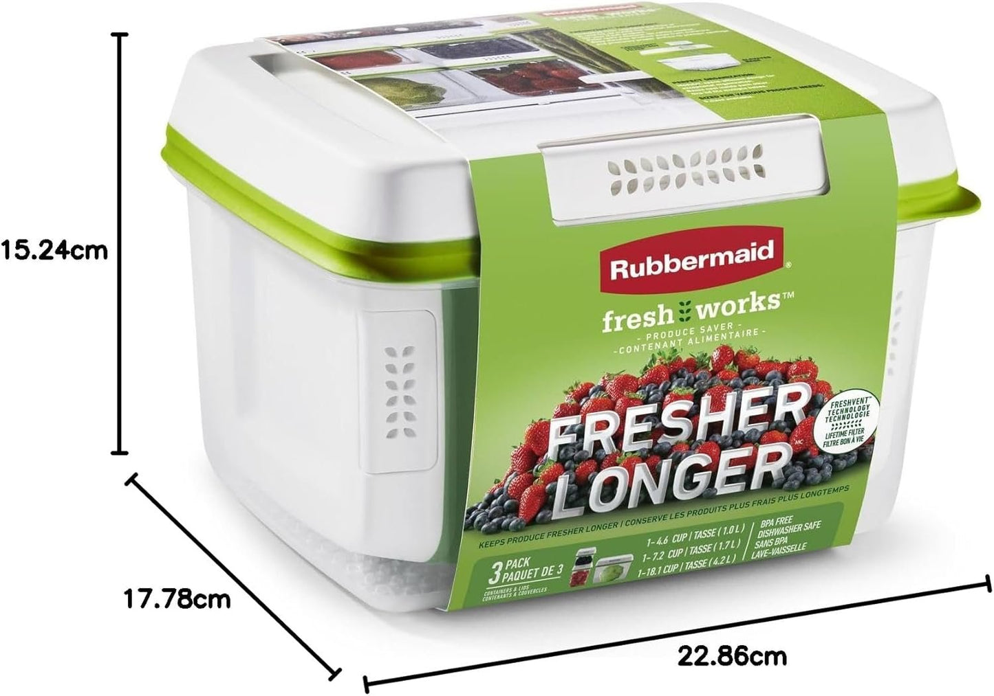 Rubbermaid FreshWorks Produce Saver, Medium and Large Produce Storage Containers, 3 Pack