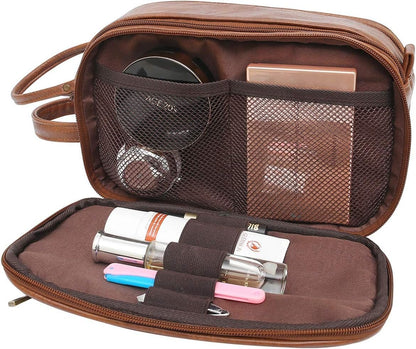 Toiletry Bag for Men Travel Toiletries Bag Water-Resistant Dopp Kit Faux Leather Shaving Bag Organizer for Toiletry Accessories Grooming Hygiene Cosmetic