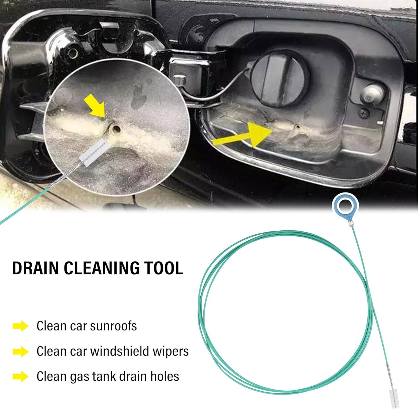 4UNeed 2PCS 9.84Ft Car Sunroof Drain Cleaning Tool,Flexible Drain Brush for Car Windshield Wiper Holes,Hood Drain Holes,Essential Drain Cleaning Brush Cleaning Tool for Car Truck SUV