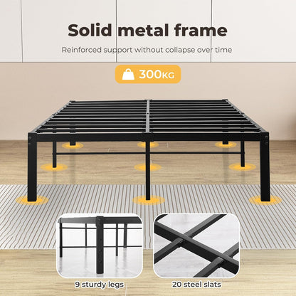 Levede 40cm Queen Bed Frame Metal Bed Base,Industrial Bed Frame,Steel Slat Mattress Support,Under Bed Storage,Reserved Holes for Headboard,Bedroom Furniture,Easy Assemble,Black