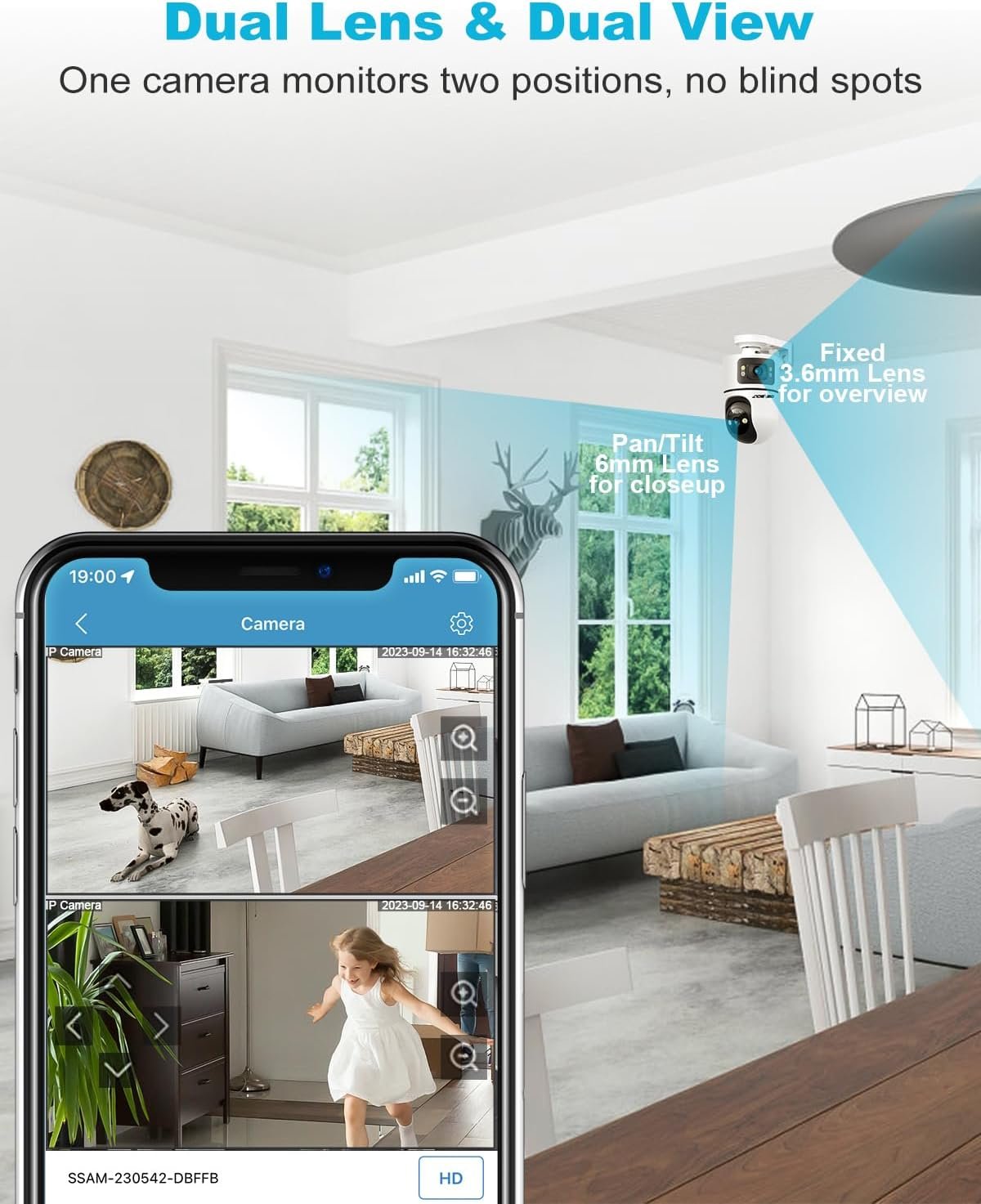GENBOLT WiFi Security Camera Indoor, 360Â°Dual Lens Home Surveillance IP Camera CCTV with Humanoid Detection, Auto Cruise Nanny Pet Dog Cam, 2.4&5GHz Dual WiFi Baby Monitor with Audio Alarm