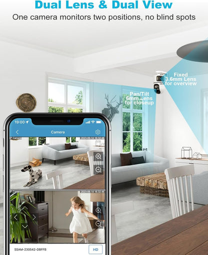 GENBOLT WiFi Security Camera Indoor, 360Â°Dual Lens Home Surveillance IP Camera CCTV with Humanoid Detection, Auto Cruise Nanny Pet Dog Cam, 2.4&5GHz Dual WiFi Baby Monitor with Audio Alarm