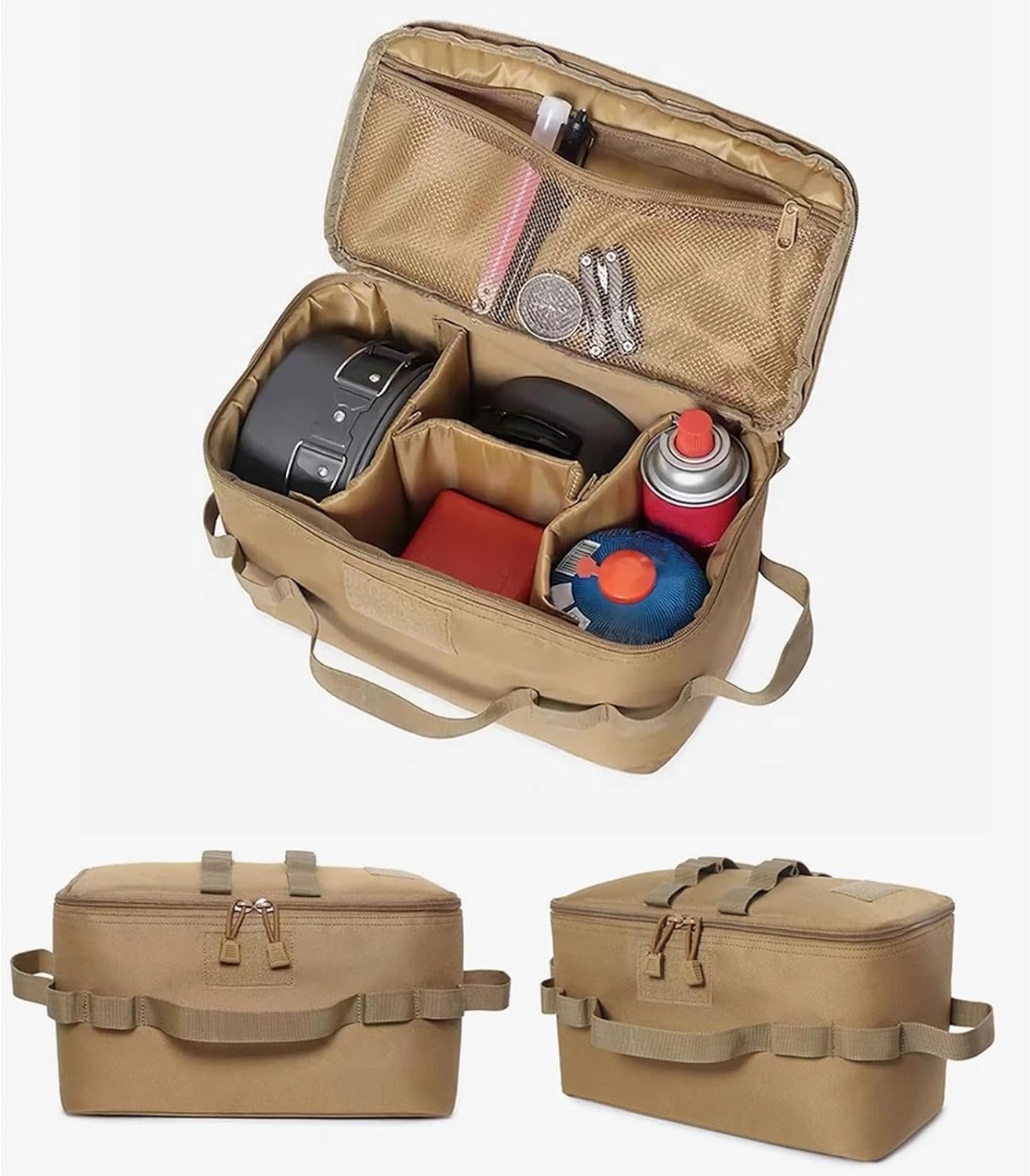 Folding Stove Canister Organizer, Camping Storage Bag, Outdoor Gear Bag, 13.39x6.69x7.48 Inches Portable Cookware, Travel Hiking Material 600d Encrypted Oxford Cloth