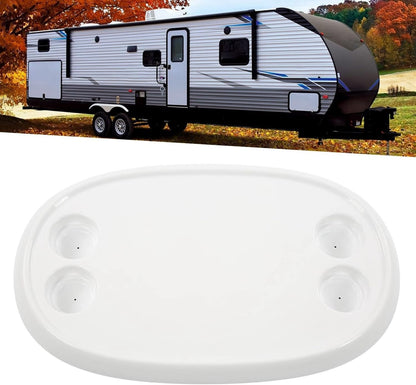 Removable Rectangular Marine RV Table, 680x410mm Oval Table Top Boat Dining Table with 4 Cup Holders Removable Office Desk Rectangle White Humanized for Camper RV Yacht
