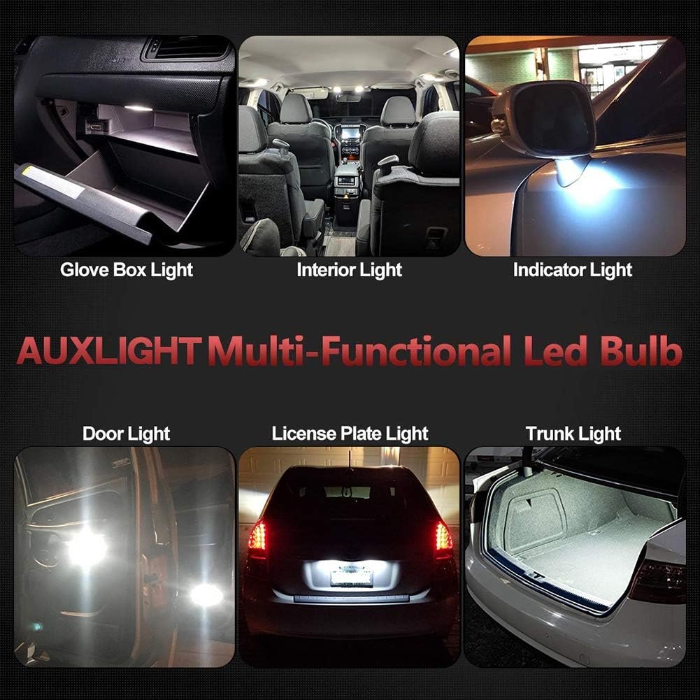 AUXLIGHT 211-2 212-2 578 569 214-2 41MM 1.61”Festoon Canbus Error Free LED Interior Light Bulbs 6000K Xenon White, Super Bright 6SMD Chips for Dome Map Door Courtesy License Plate Lights (Pack of 6)