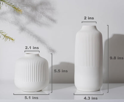 XMZXKJ White Vases Home Decor Centerpieces Modern Boho Ceramic Set of 2 for Flowers Pampas Grass Table Mantle Kitchen(Matt White)