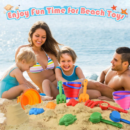 Sand Beach Toys for Kids, 3PCS Collapsible Sand Bucket, Shovel Set, Animal Molds with Big Mesh Bag, Travel Toys forToddlers Boys Girls Outdoor Beach Play Camping Bath Pool Water Play-14PCS