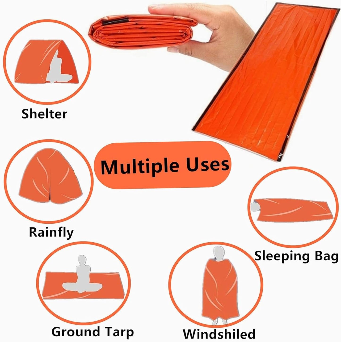 2 Pieces Bivvy Bag,Blanket Emergency Survival Sleeping Bag, Emergency Blanket, Survival Equipment, First Aid Rescue Blankets, Heat Repellent, Cold Protection, Waterproof with Whistle Bivouac