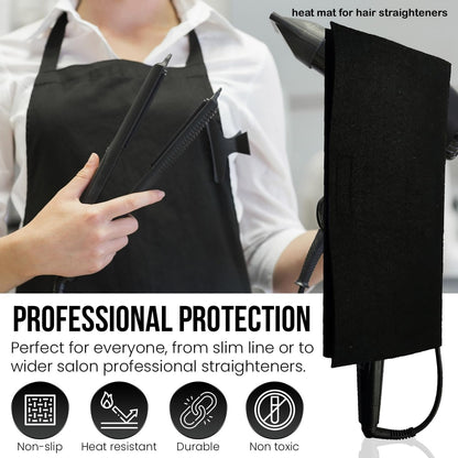 Glamza Hair Mat with Storage Bag Made of Heat Resistant Safety Felt - Ideal for Home and Travel - Black