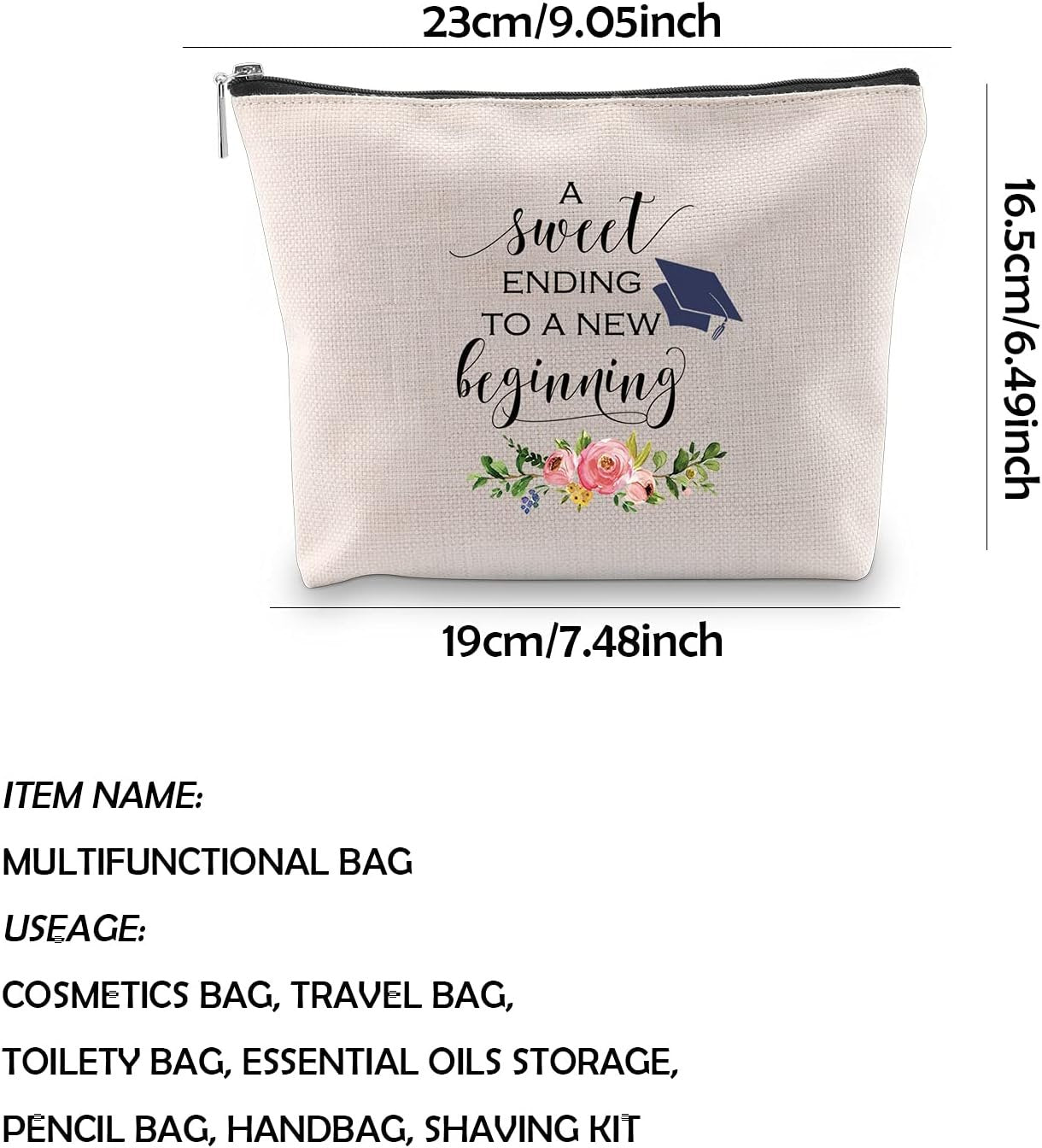 WCGXKO Graduation Gift A Sweet Ending to A New Beginning Zipper Makeup Bags Travel Toiletry Bag Accessories (A Sweet Ending CA)