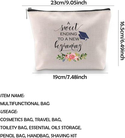 WCGXKO Graduation Gift A Sweet Ending to A New Beginning Zipper Makeup Bags Travel Toiletry Bag Accessories (A Sweet Ending CA)