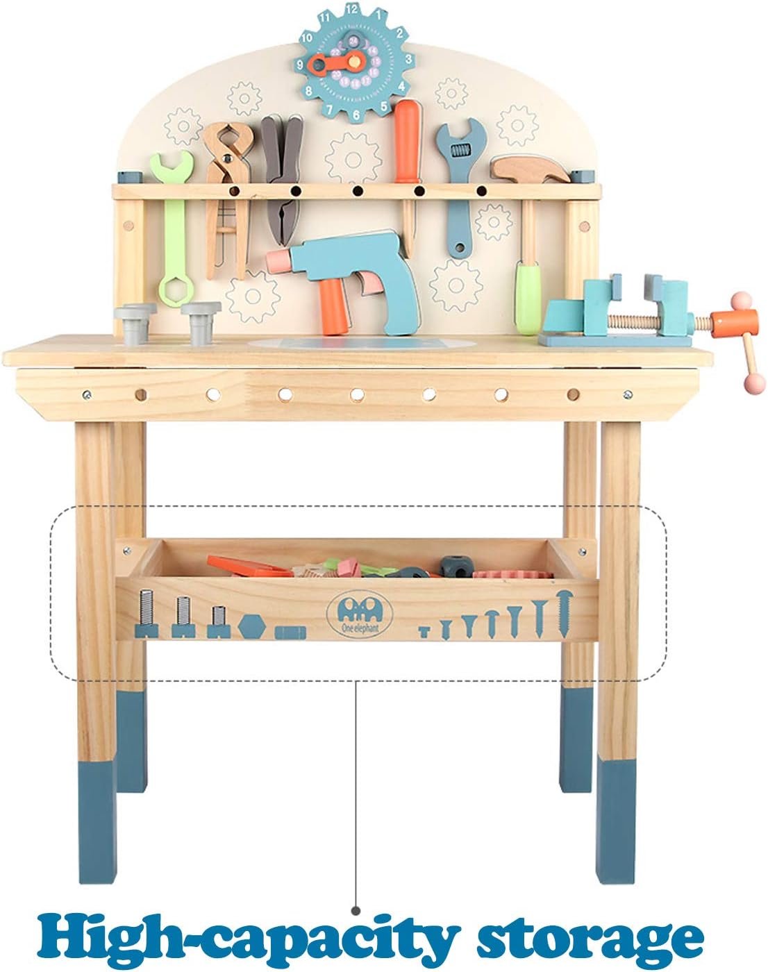 Tool Bench for Kids Toy Play Workbench Wooden Tool Bench Workshop Workbench with Tools Set Wooden Construction Bench Toy for 3 4 5 Year Old Boys Girls
