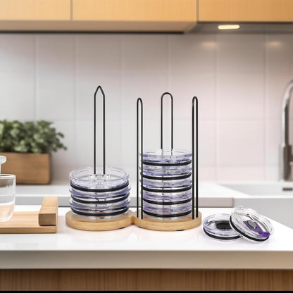 Jolensoy 2 IN 1 Tumbler Lid Stacker, Bamboo & Iron, Up to 20 Lids, Space-Saving Vertical Storage, Kitchen Cabinet & Countertop Organization