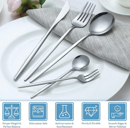 Pleafind 40-Pieces Silverware Sets for 8, Silver Polished Cutlery Set, Stainless Steel Flatware Set, Include Forks Spoons and Knives Set, Dishwasher Safe Utensil Sets for Home Restaurant