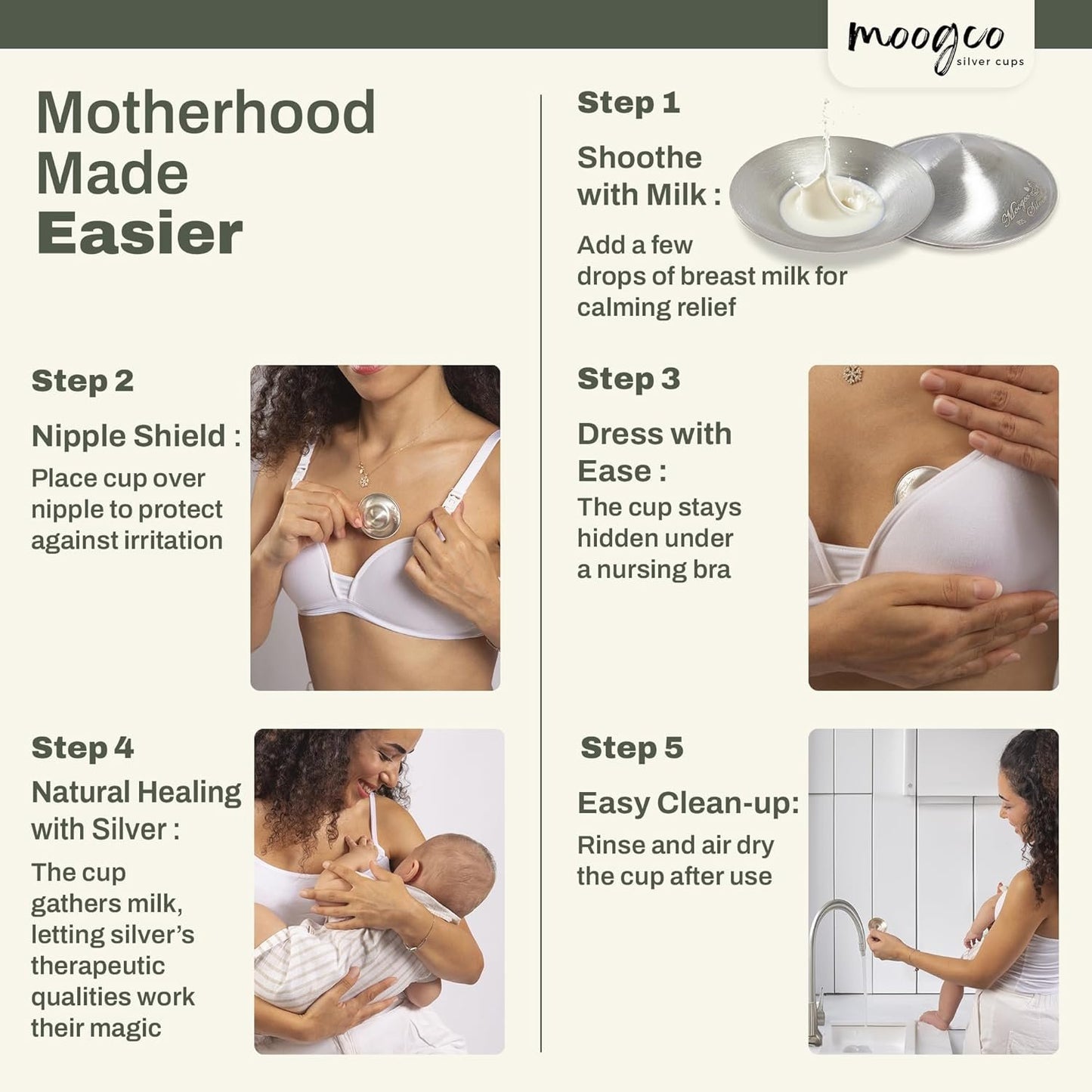 Moogco The Original Silver Nursing Cups - Nipple Shields for Nursing Newborn - Newborn Essentials Must Haves - Nipple Covers Breastfeeding - 925 Silver