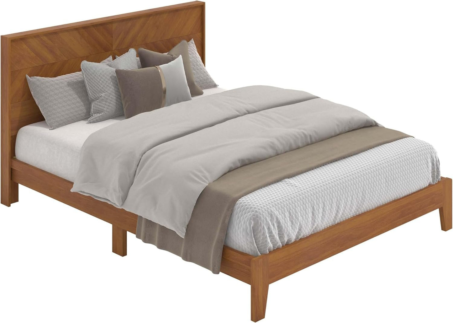 Galano Weiss Clara Queen Bed Frame with Headboard – Amber Walnut Bed Frame Queen Size, Bedframe Queen Size, Base de Lit Queen, Also Fits Double, Full, Mattress Foundation, 64.49"L x 85.47"W x 40.28"H