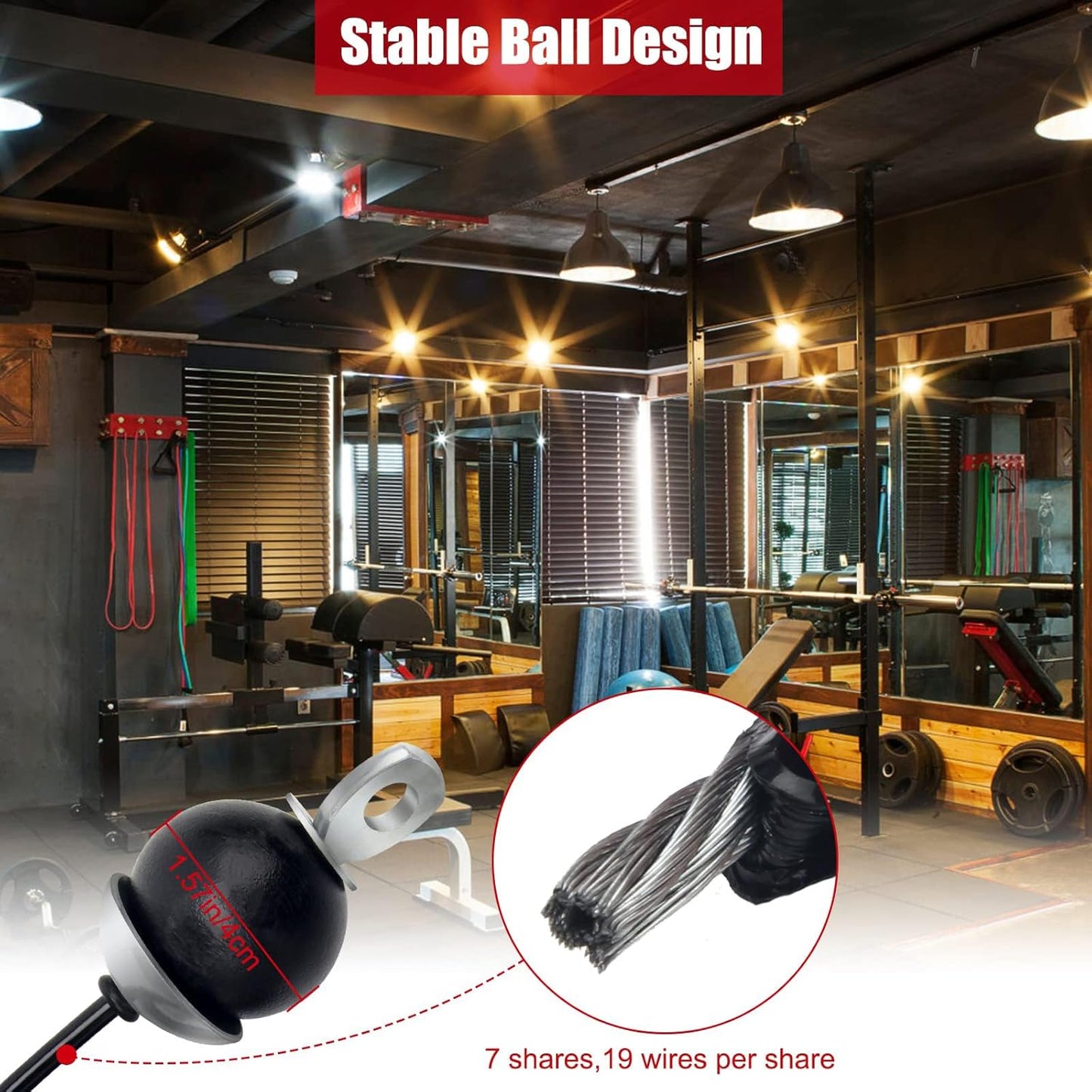 Fitness Pulley Cable, Replacement Cable Machine Accessories, Cable Pulley Attachments for Gym,Heavy Duty Steel Wire Rope for Home Gym Cable Pulley Machine, Steel Wire Rope with Rubber Stopper Ball