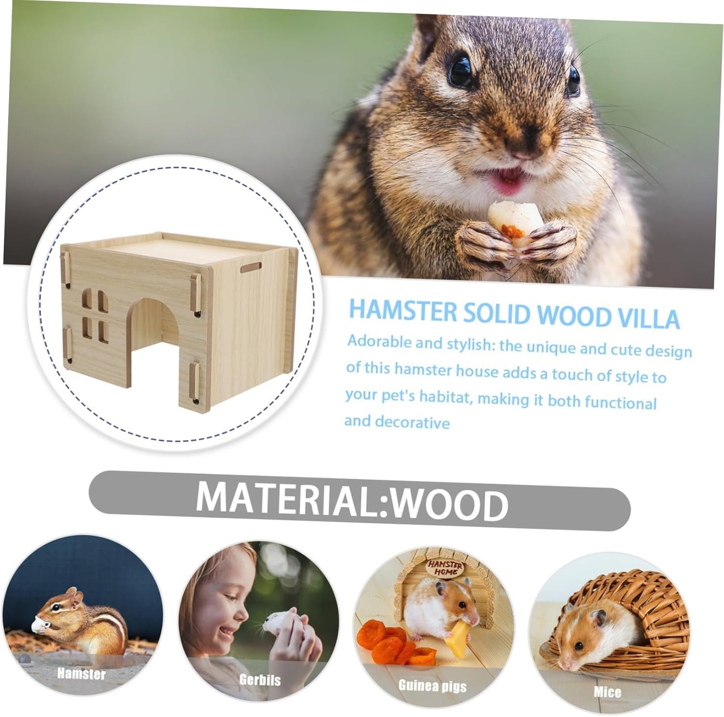 YARNOW Small Animal Hideout Villa Wooden Home for Hamster Guinea Pig Chinchilla Rat Mouse Gerbil Bunny Stylish and Secure Hideaway Feeding Watering Station