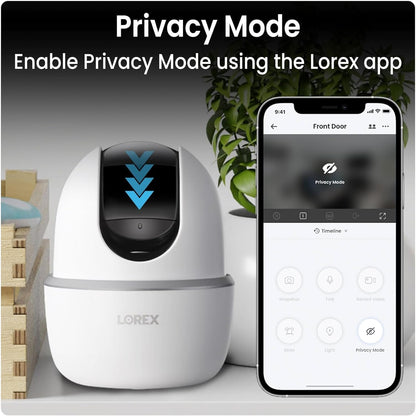 Lorex 4MP Pan & Tilt Indoor Smart Security Camera - Wireless 2K Wi-Fi Camera with Person Detection, Privacy Mode, 2-Way Talk, Smart Home Compatibility, 360° Pan/Tilt View - Free 16GB Micro SD