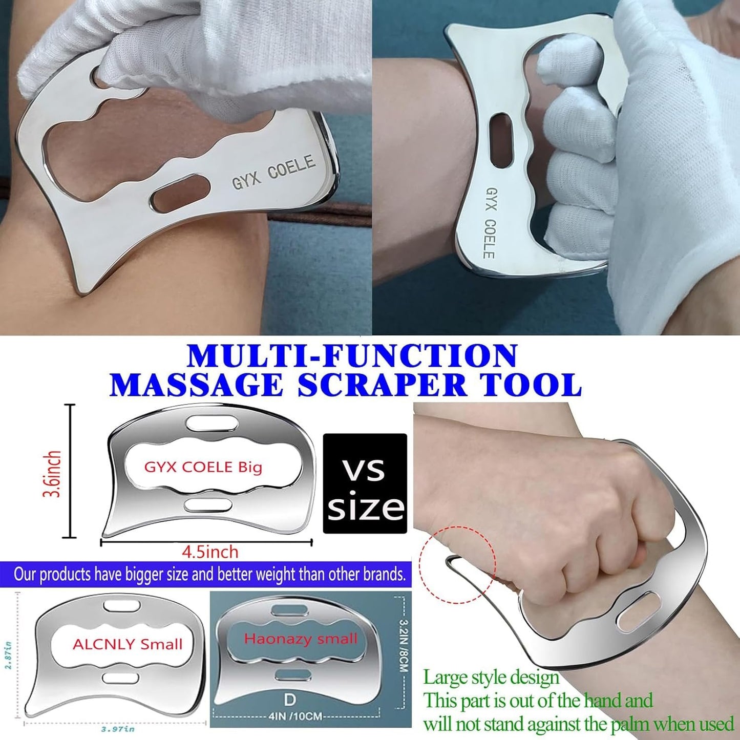 GYX COELE 4 IN 1 Muscle scraper Stainless Steel Gua Sha Scraping Massage Tool Set with Carrying bag, 4 Professional IASTM Scraping Tools