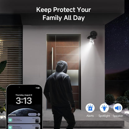 2K Light Bulb Security Cameras Wireless Outdoor, 5G&2.4G WiFi Cameras for Home Security Outside Indoor, IPX6 Waterproof, 360° Motion Tracking and Human Detection, Security Camera Outdoor