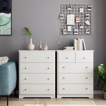 HOCSOK Chest of Drawers, Bedside Table with 4 Drawers, Multi-purpose Modern Design Wooden Cabinet for Bedroom, Hallway, Living Room, White, 74 x 40 x 94 cm