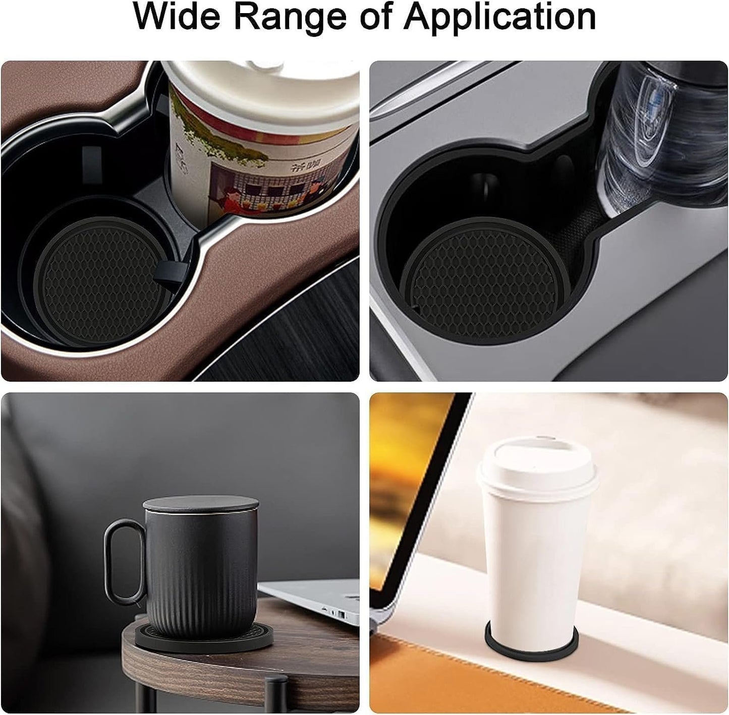 4PCS Car Cup Coaster,Universal Non-Slip Cu-p Holders,Silicone Anti Slip Cu-p Mat,Washable Cup Mats,Car Interior Accessories,Black