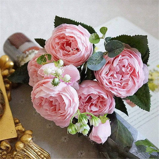 Vasi di plastica Oggettistica per la casa Vasi anti-ceramica Vaso di fiori imitazione in rattan Matrimonio europeo Decorazioni moderne Cesto infrangibile, fiore finto Rosa A