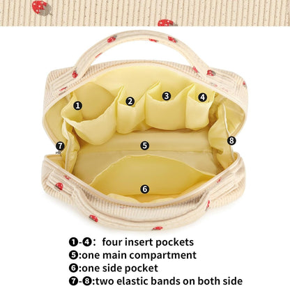 Bluboon Makeup Bag Zipper Pouch Travel Portable Cosmetic Bag Organizer for Women and Girls, Beige Strawberry Corduroy, Strawberry Corduroy Beige Cosmetic Bag