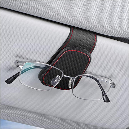 Sunglasses Holders for Car Sun Visor, Leather Eyeglasses Hanger Mounter, Magnetic Glasses Holder and Ticket Card Clip, Auto Interior Accessories Universal for SUV Pickup Truck (Carbon Fiber)