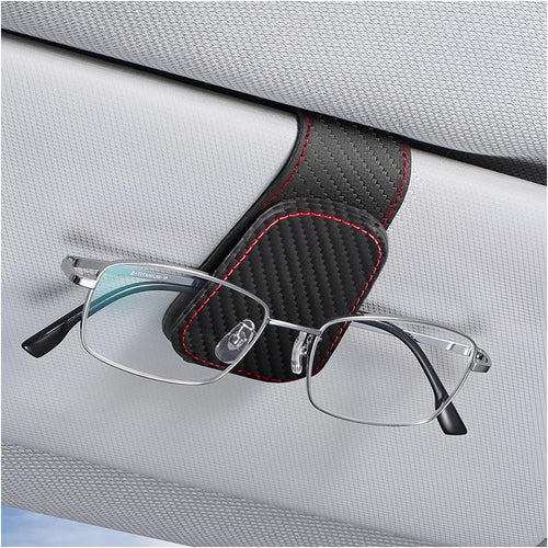 Sunglasses Holders for Car Sun Visor, Leather Eyeglasses Hanger Mounter, Magnetic Glasses Holder and Ticket Card Clip, Auto Interior Accessories Universal for SUV Pickup Truck (Carbon Fiber)