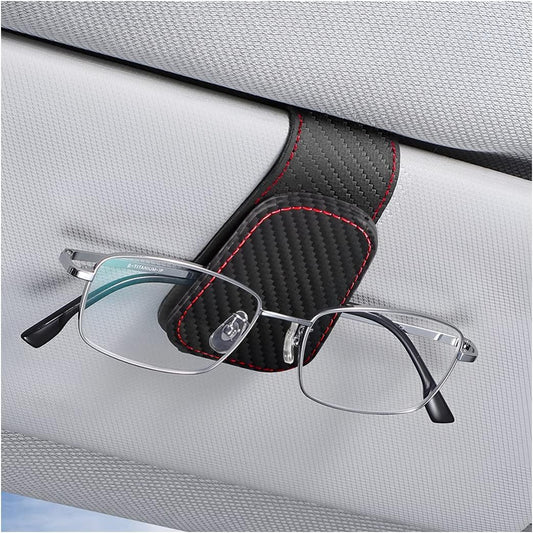 TSUGAMI Sunglasses Holders for Car Sun Visor, Leather Eyeglasses Hanger Mounter, Magnetic Glasses Holder and Ticket Card Clip, Auto Interior Accessories Universal for SUV Pickup Truck (Carbon Fiber)