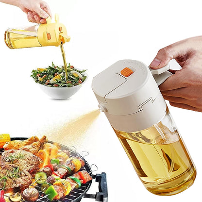 AoFly Oil Spray Bottle, 2 in 1 Olive Oil Dispenser, 20oz/600ml Glass Oil Bottle, Kitchen Tools & Gadgets for Air Fryer, Salad, Frying, BBQ (Beige)