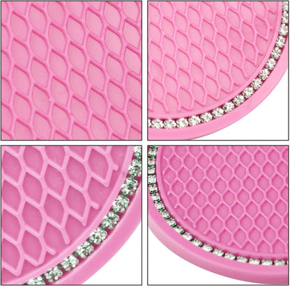 Paifeancodill 2 Pcs Universal Car Bling Cup Holder Insert Coaster Car Interior Accessories, Car Cup Holder Coaster, Silicone Crystal Rhinestone Vehicle Coaster, Auto Cup Holder Insert Coasters(Pink)