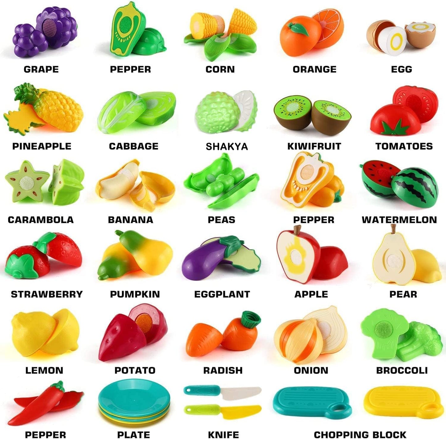 Uandhome 30 Pcs Cutting Play Food Toy for Kids Kitchen Pretend,Cooking Fruit &Vegetables Accessories with Shopping Storage Basket,Mini Dishes and Utensils for Baby Children Educational Toy,Birthday