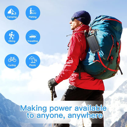 Solar Charger, 20000mAh Portable Outdoor Waterproof Solar Power Bank, Camping External Backup Battery Pack Dual 5V USB Ports Output, 2 Led Light Flashlight with Compass (Blue)