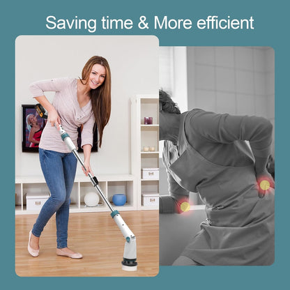 BHY Electric Spin Scrubber - 1200RPM Shower Scrubber Cordless Cleaning Brush with 2 Packs Battery&Charger, 8 Replacement Head,3 Adjustable Extension Handle for Bathroom Tub Tile Floor