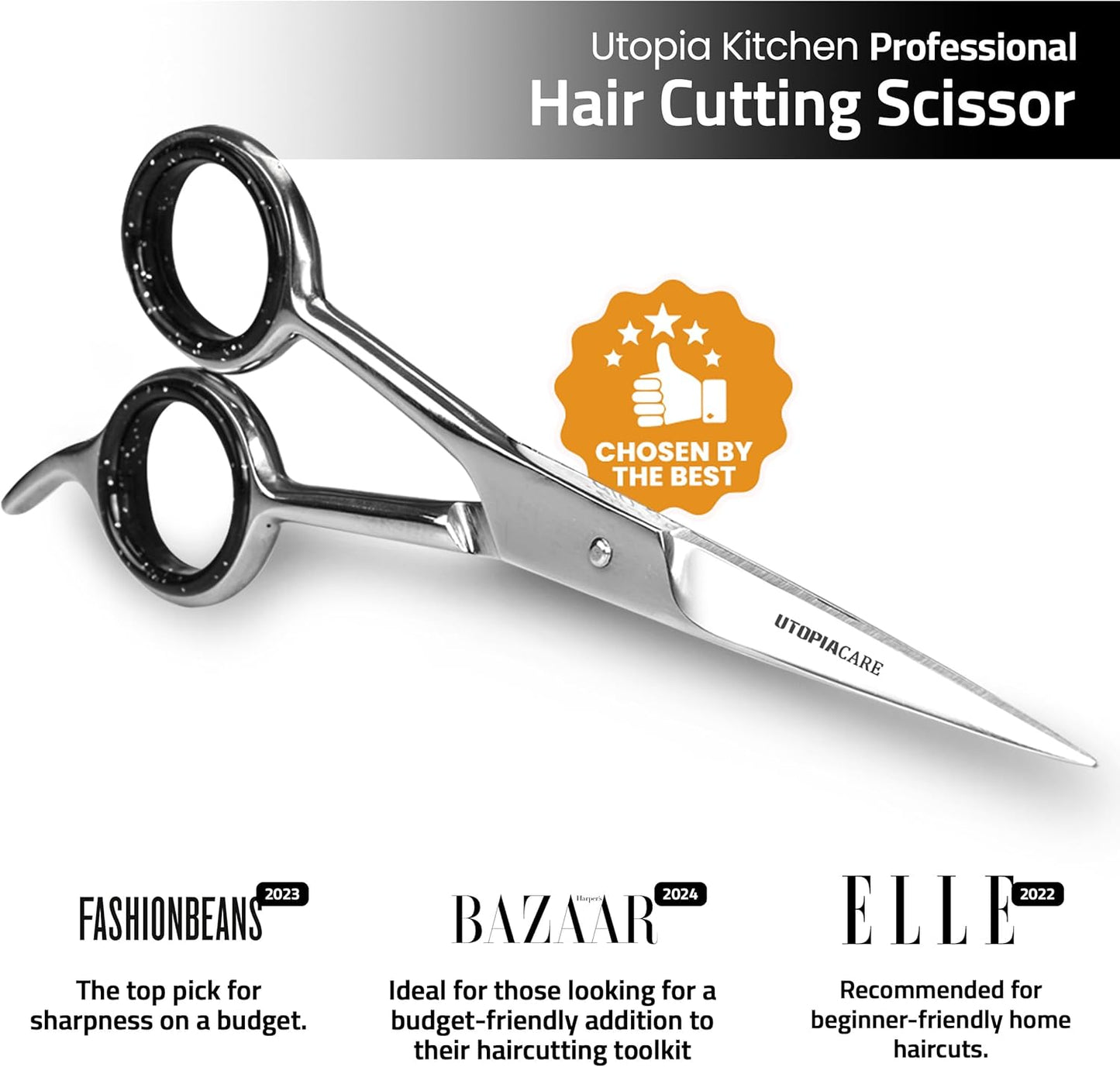 Utopia Care Hairdressing Scissors - 6.5" Sharp Stainless Steel Hair Cutting Scissors and Barber Salon Hair Scissors for Professional Hairdressers, Men, Women, Children and Adults (Silver)
