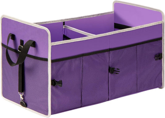 GPUSFAK Collapsible Trunk Organizer, 75L Large Capacity Portable Car Storage for SUV, Purple, 2 Compartments