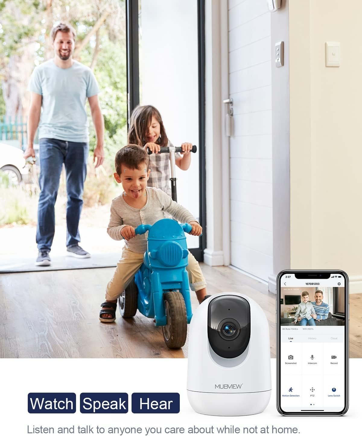 MUBVIEW Cameras for Home Security, 2,4G WiFi 2K Indoor Wired Security Baby/Pet Camera with Phone App, Night Vision, 24/7 Record, 2-Way Audio, Motion Tracking, SD and Cloud Storage