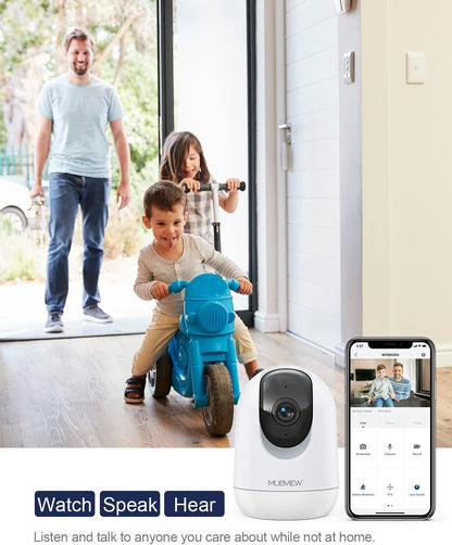 MUBVIEW Cameras for Home Security, 2,4G WiFi 2K Indoor Wired Security Baby/Pet Camera with Phone App, Night Vision, 24/7 Record, 2-Way Audio, Motion Tracking, SD and Cloud Storage
