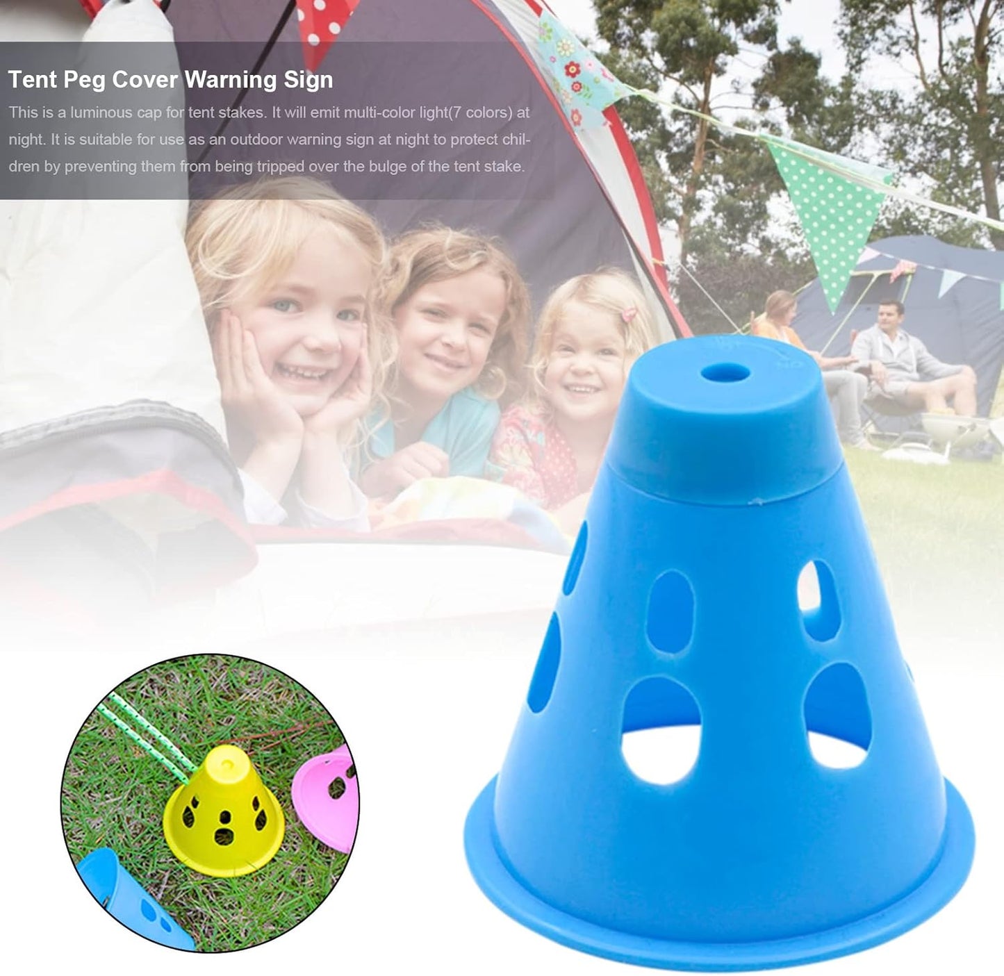 Lighted Tent Stake Covers – Waterproof Anti-Fall Peg Warning Caps for Outdoor Events, Yard Safety Markers, Sports Training Gear, Camping Equipment, Hiking Tools, Nighttime Visibility Enhancers