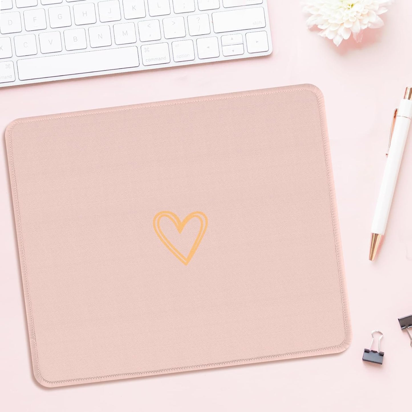 Ksriylm Square Aesthetic Cute Heart Mouse Pad Office Home Personalized Mouse Mat Waterproof Mouse Pad Non-Slip Rubber Base Computer Mouse Pads for Wireless Mouse,Pink