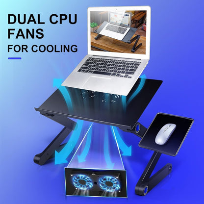 XICEN Height Adjustable Laptop Table, Portable Computer Laptop Desk Foldable Table Workstation Notebook Riser with 2 CPU Cooling USB Fans and Mouse Pad, Laptop Stand Holder for Bed Sofa Office