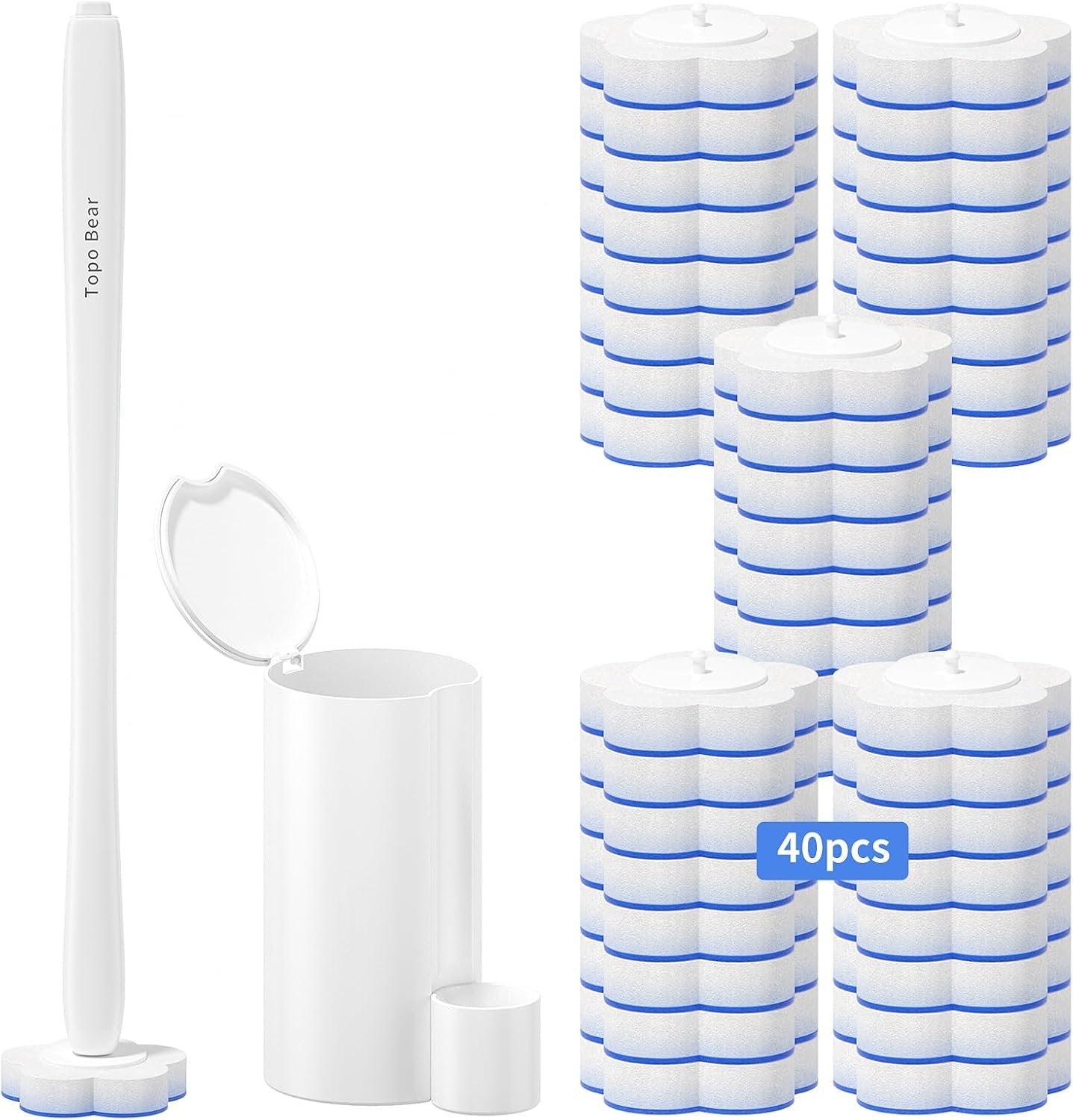 Topo Bear Disposable Brush Holder Set with 40 Refills Disposable Cleaning System for Bathroom