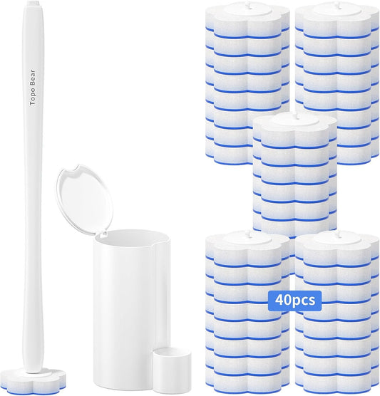 Topo Bear Disposable Brush Holder Set with 40 Refills Disposable Cleaning System for Bathroom